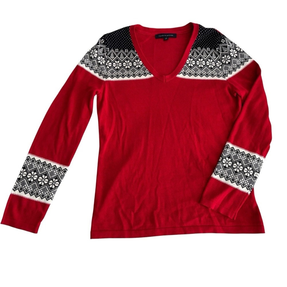 Tommy Hilfiger Holiday Sweater Small Red Navy Blue Y2K Christmas‎ Fair Isle